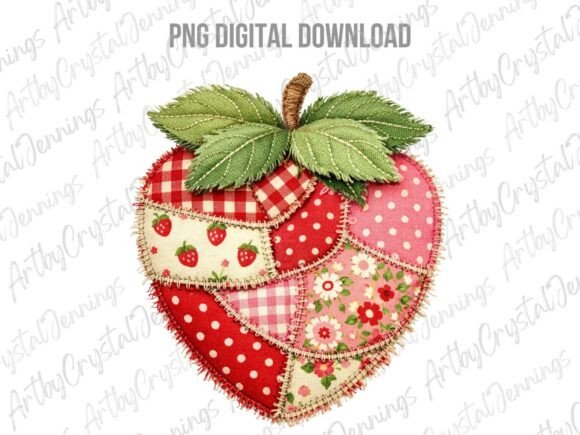 Download Quilted Patchwork Strawberry Fruit PNG - Premium Resources