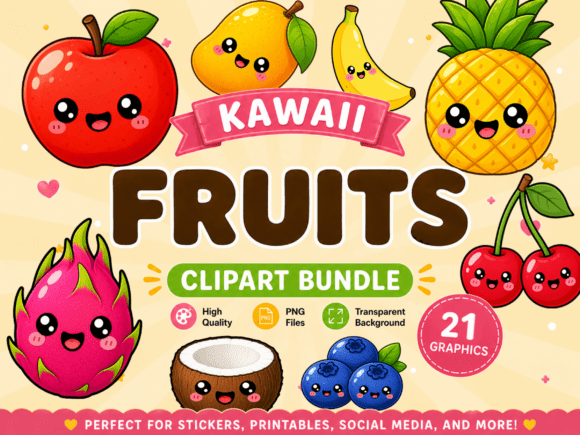 Download Cute Kawaii Fruits Clipart - Fruit Collection