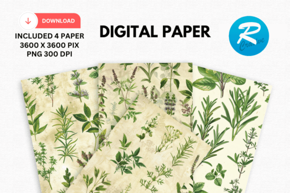 Download Watercolor Kitchen Herbs Digital Papers - Papers Collection