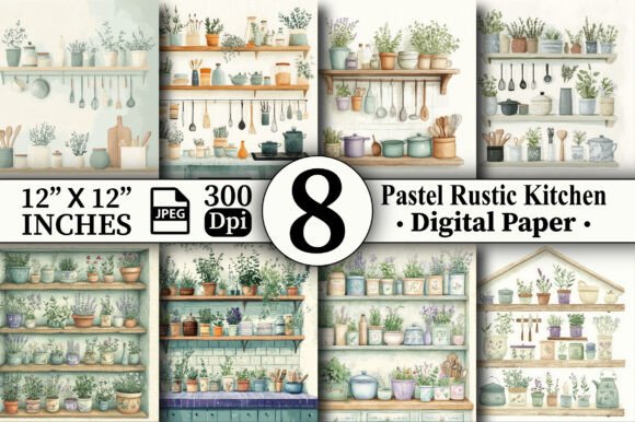 Download Pastel Rustic Kitchen Digital Papers V.5 - Papers Collection