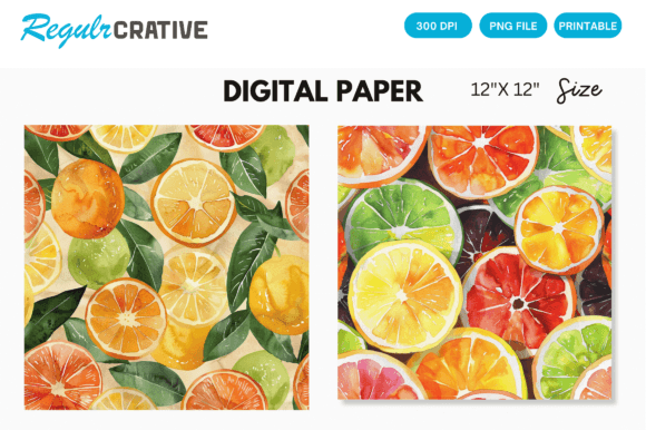Download Watercolor Citrus Fruits Digital Paper - Fruit Collection