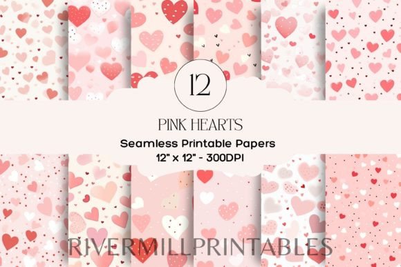 Download 12 Pink Hearts Digital Papers - Papers Collection