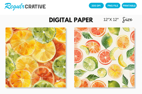 Download Watercolor Citrus Fruits Digital Paper - Fruit Collection