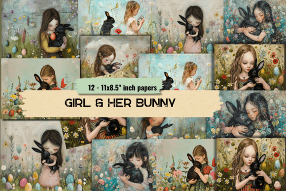 Download Girl &amp; Her Bunny Digital Papers - Papers Collection