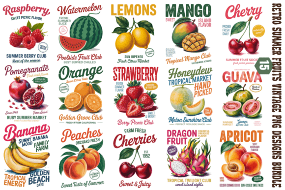 Download Retro Summer Fruits Vintage PNG Designs - Fruit Collection