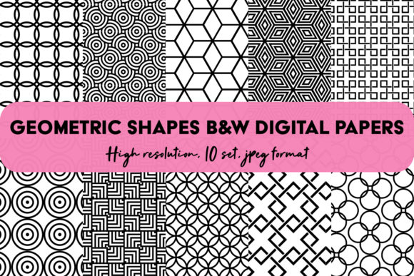 Download Geometric Digital Papers Set Pattern B&amp;W - Papers Collection