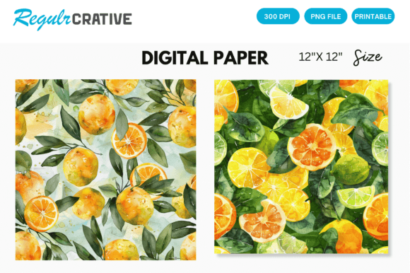 Download Watercolor Citrus Fruits Digital Paper - Fruit Collection