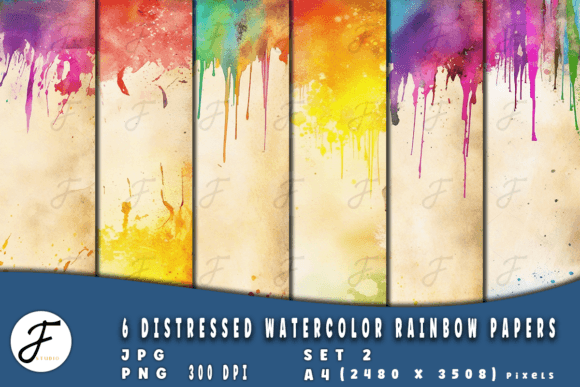 Download Distressed Watercolor Rainbow Papers 2 - Papers Collection