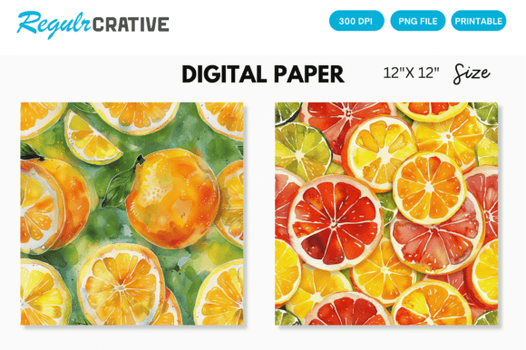 Download Watercolor Citrus Fruits Digital Paper - Fruit Collection
