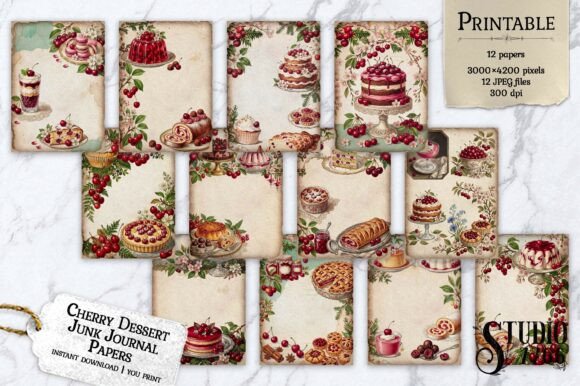 Download Cherry Dessert Junk Journal Papers - Papers Collection