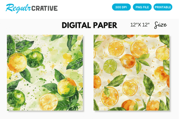 Download Watercolor Citrus Fruits Digital Paper - Fruit Collection