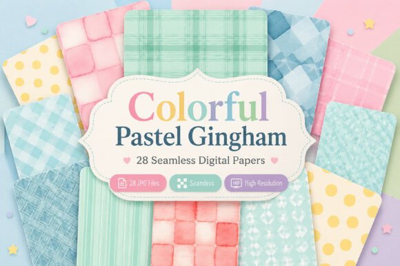 Download Colorful Pastel Gingham Digital Patterns - Colorful pastel Collection