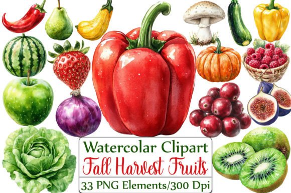 Download Fall Harvest Fruits and Veggies Clipart - Fruit Collection