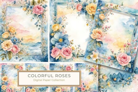 Download Floral Frame Colorful Pastel Roses - Colorful pastel Collection
