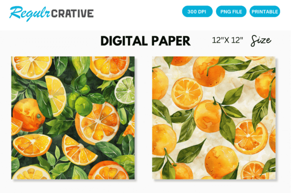 Download Watercolor Citrus Fruits Digital Paper - Fruit Collection