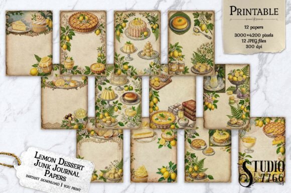 Download Lemon Dessert Junk Journal Papers - Papers Collection