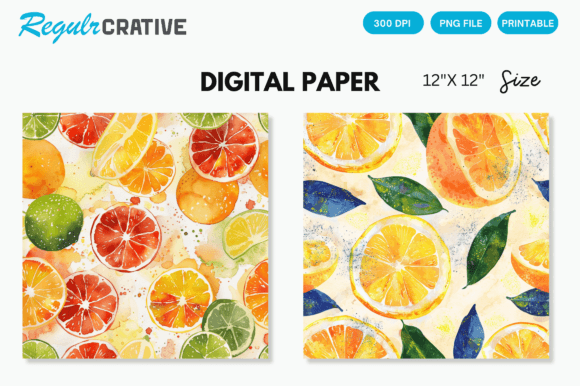 Download Watercolor Citrus Fruits Digital Paper - Fruit Collection