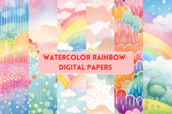 Download Watercolor Rainbow Digital Papers - Papers Collection