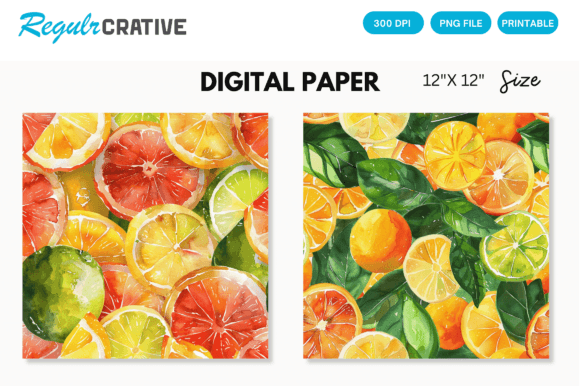 Download Watercolor Citrus Fruits Digital Paper - Fruit Collection