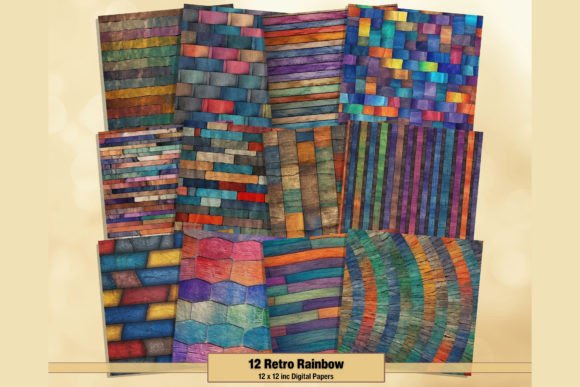 Download Retro Grunge Rainbow Digital Papers - Papers Collection