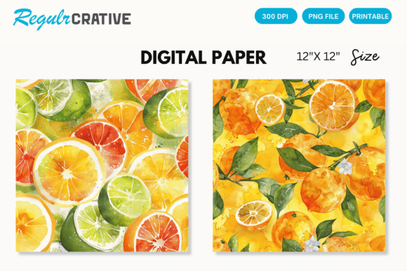 Download Watercolor Citrus Fruits Digital Paper - Fruit Collection